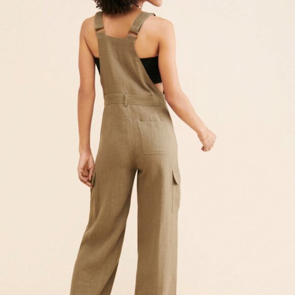 Flat White Linen Cargo Overalls - Picture 3 of 6
